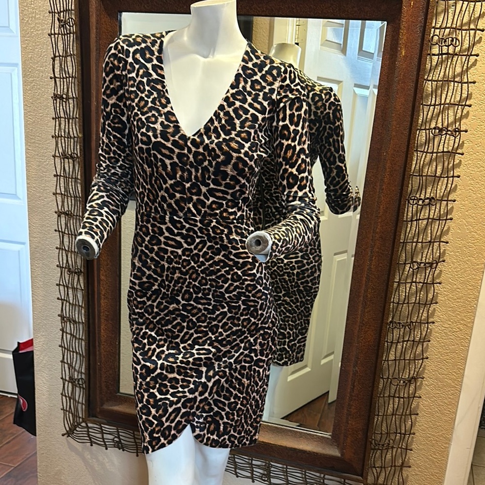 Lavender Brown Animal Print Long Sleeve Dress